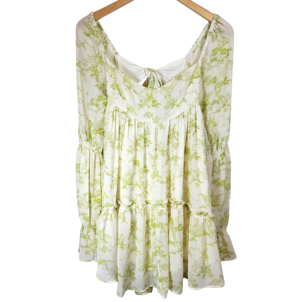 Urban Outfitters Fairy Print Toile Puff Sleeves Dress Sz M Fairycore Cottagecore